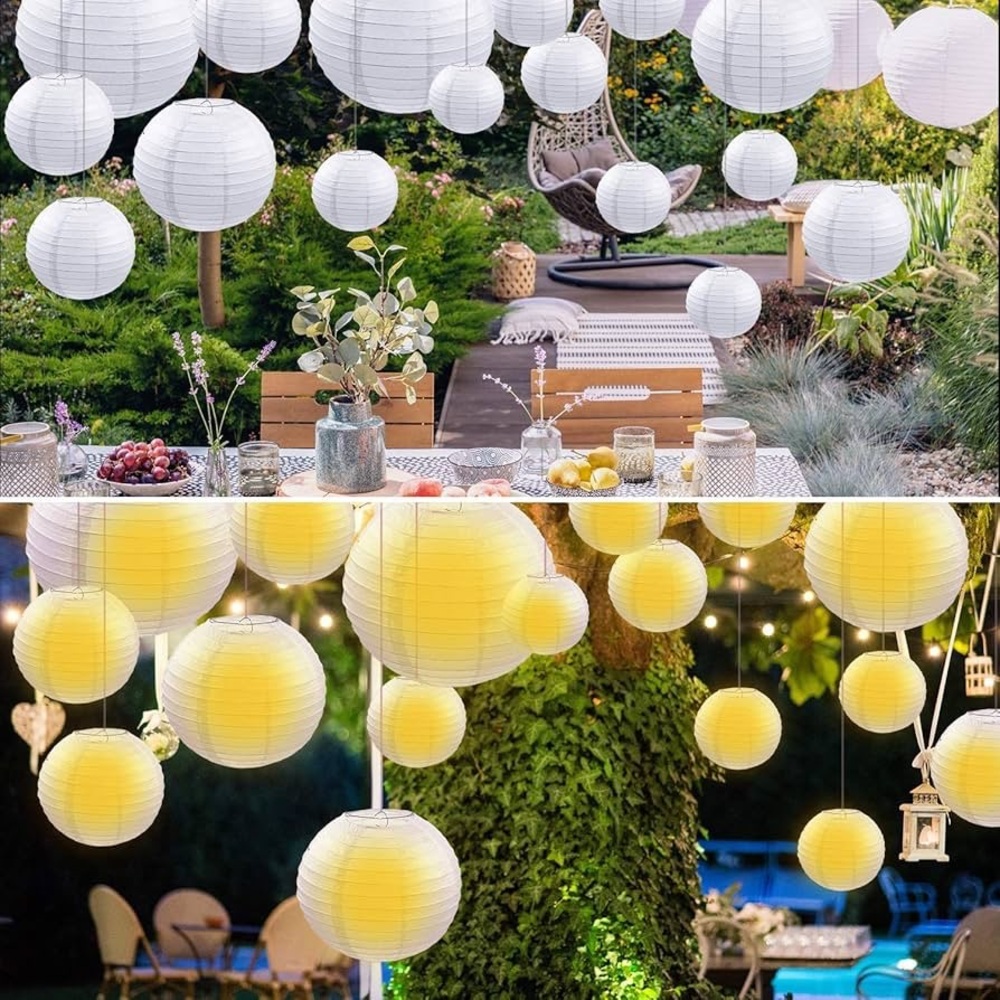 Set of white & yellow paper lanterns